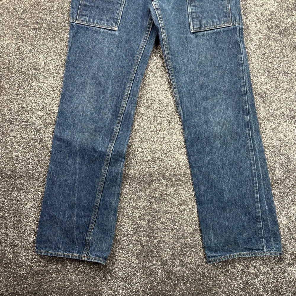 Vintage 70s Levis Safari Bush Jeans Mens 28x30 Blue Flared Bootcut Orange Tab - Picture 3 of 13